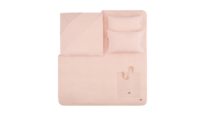 Povlečení Plain Set, s prostěradlem, na dvoulůžko/prodloužené, z bavlny Renforcé, růžové, 240x220 cm