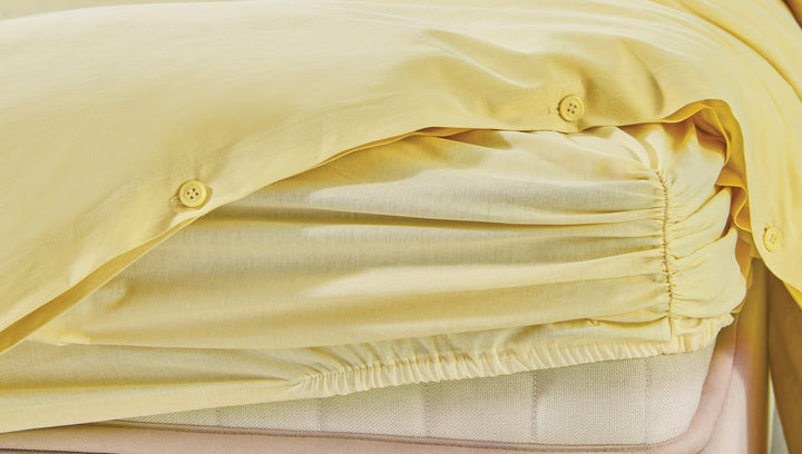 Povlečení Plain Set, s prostěradlem, na jednolůžko, z bavlny Renforcé, žluté, 160x220 cm
