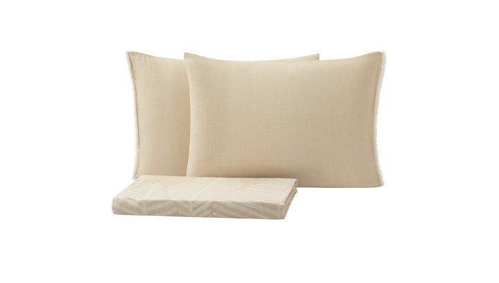 Set přehozu a povlaku na polštář Folium, na dvoulůžko, mušelínový, béžový, 230x240 cm