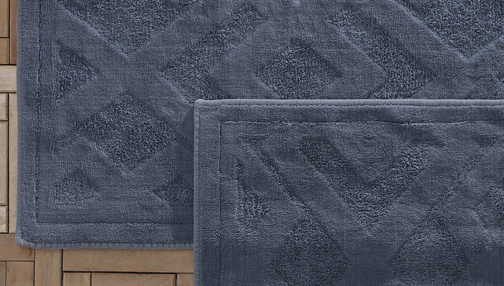 Koupelnové předložky v sadě Milo, 2 ks, bavlněný, modré, 60x100 cm + 50x60 cm