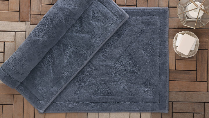Koupelnové předložky v sadě Milo, 2 ks, bavlněný, modré, 60x100 cm + 50x60 cm