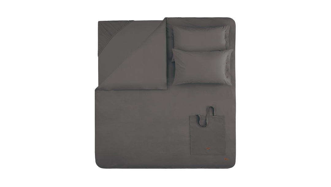 Povlečení Plain Set, s prostěradlem, na dvoulůžko/prodloužené, z bavlny Renforcé, antracitové, 240x220 cm