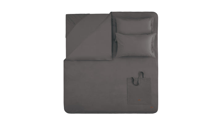 Povlečení Plain Set, s prostěradlem, na jednolůžko, z bavlny Renforcé, antracitové, 160x220 cm