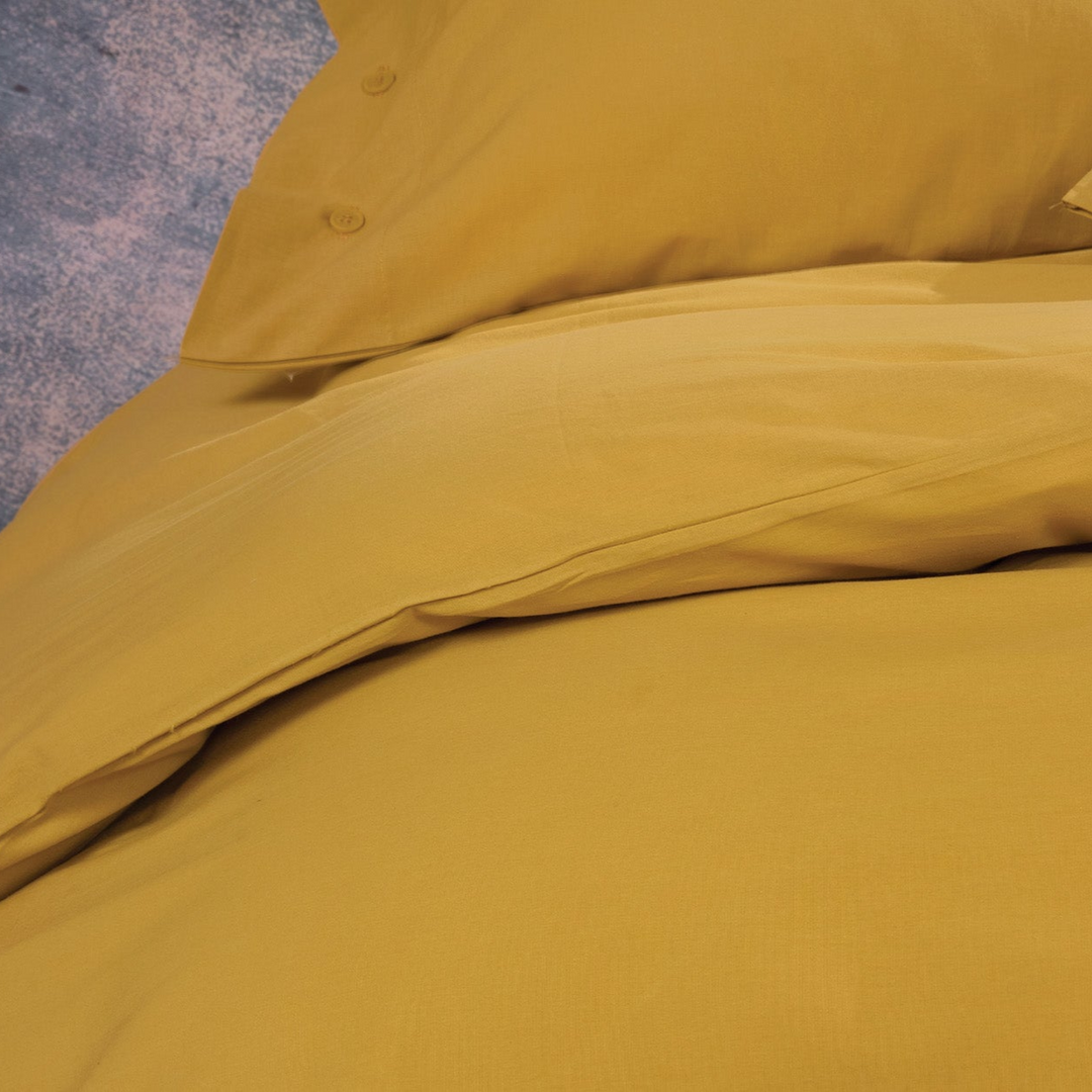 Povlečení Plain Set, s prostěradlem, na dvoulůžko/prodloužené, z bavlny Renforcé, šafránová, 240x220 cm