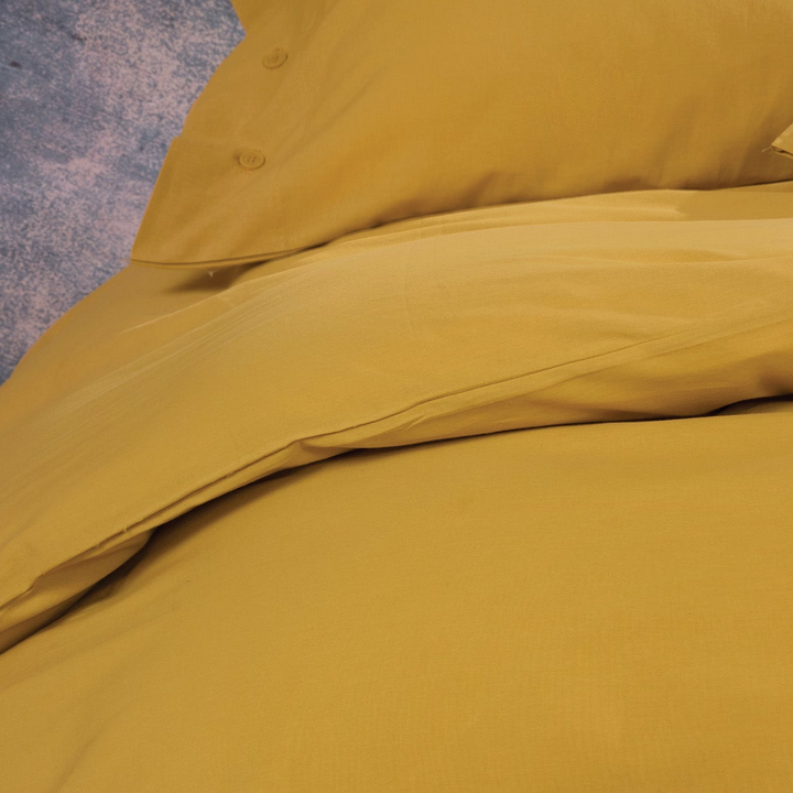 Povlečení Plain Set, s prostěradlem, na jednolůžko, z bavlny Renforcé, šafránová, 160x220 cm