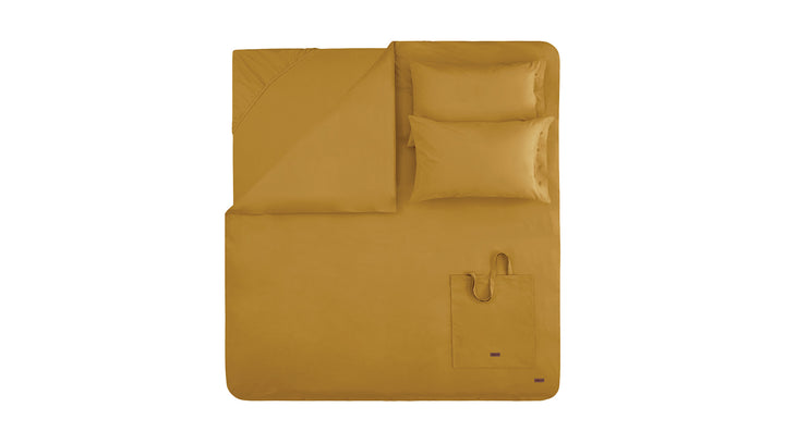 Povlečení Plain Set, s prostěradlem, na jednolůžko, z bavlny Renforcé, šafránová, 160x220 cm