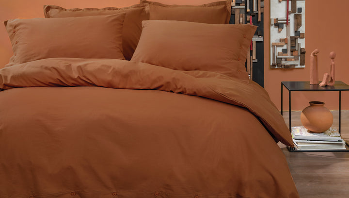 Povlečení Plain Set, s prostěradlem, na dvoulůžko, z bavlny Renforcé, v cihlové barvě, 200x220 cm