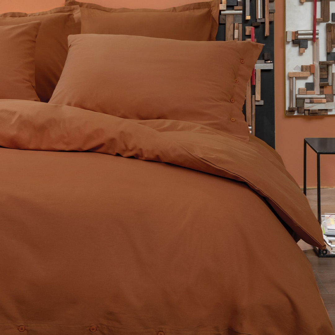 Povlečení Plain Set, s prostěradlem, na dvoulůžko/prodloužené, z bavlny Renforcé, v cihlové barvě, 240x220 cm