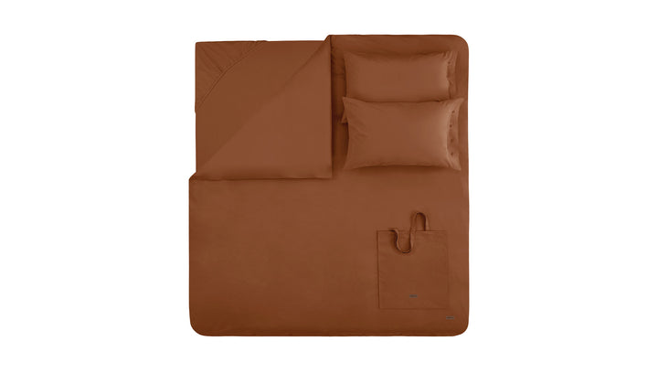 Povlečení Plain Set, s prostěradlem, na dvoulůžko, z bavlny Renforcé, v cihlové barvě, 200x220 cm