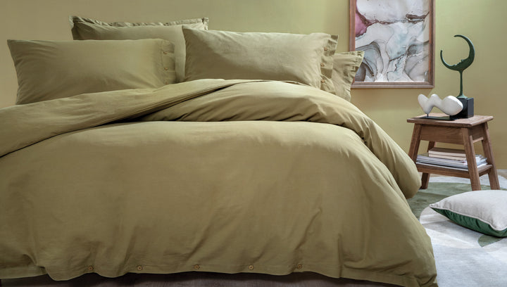 Povlečení Plain Set, s prostěradlem, na jednolůžko, z bavlny Renforcé, zelené, 160x220 cm