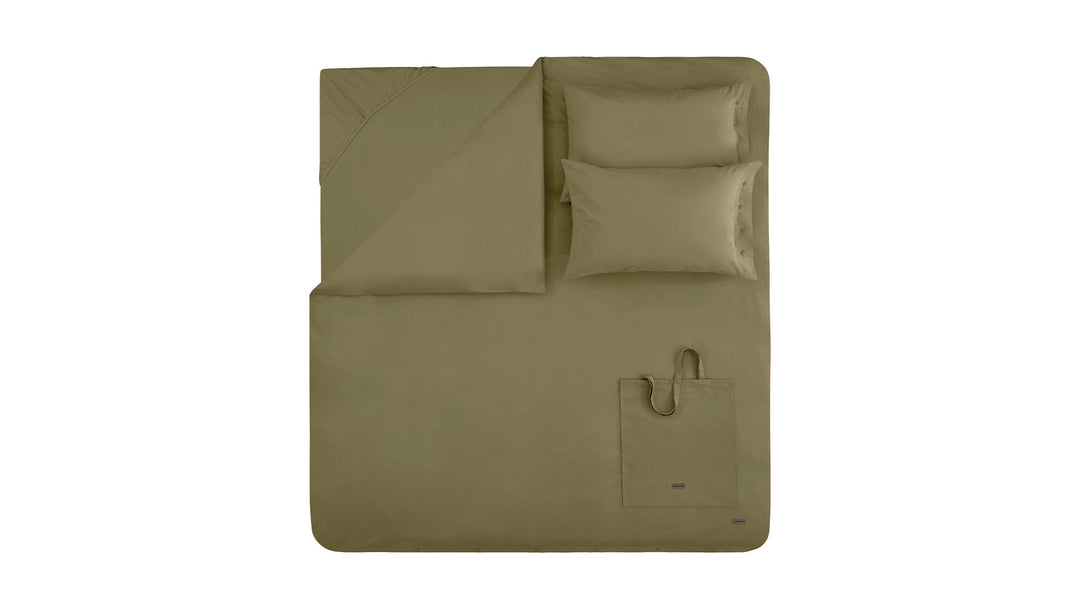 Povlečení Plain Set, s prostěradlem, na dvoulůžko/prodloužené, z bavlny Renforcé, zelené, 240x220 cm