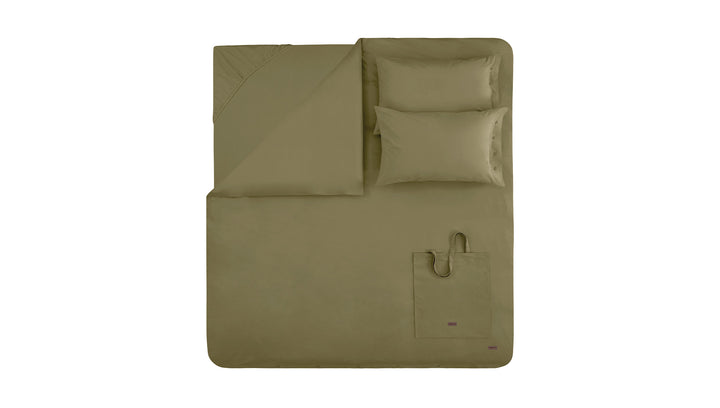 Povlečení Plain Set, s prostěradlem, na dvoulůžko, z bavlny Renforcé, zelené, 200x220 cm