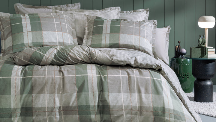 Cotton Duvet Cover Set Tancy, with Bed Sheet, green/grey, 200x220 cm