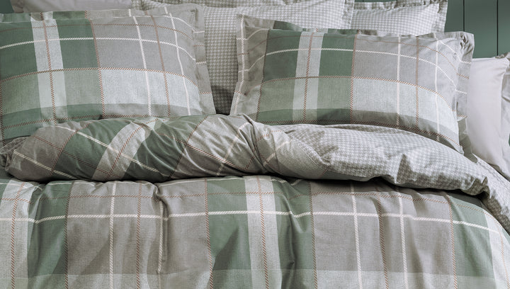 Cotton Duvet Cover Set Tancy, with Bed Sheet, green/grey, 200x220 cm