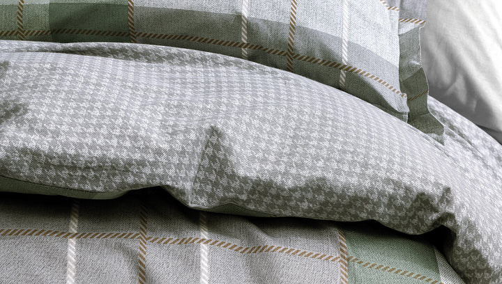Cotton Duvet Cover Set Tancy, with Bed Sheet, green/grey, 200x220 cm
