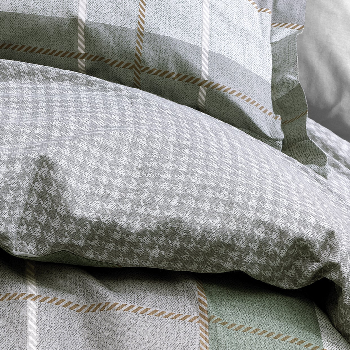 Cotton Duvet Cover Set Tancy, with Bed Sheet, green/grey, 200x220 cm