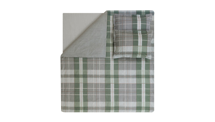 Cotton Duvet Cover Set Tancy, with Bed Sheet, green/grey, 200x220 cm