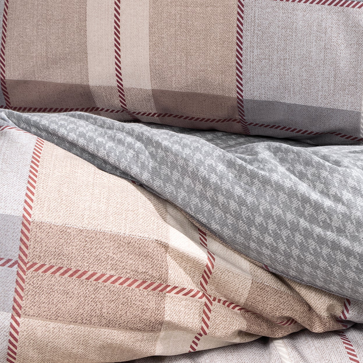 Cotton Duvet Cover Set Tancy, with Bed Sheet, grey/beige, 240x220 cm