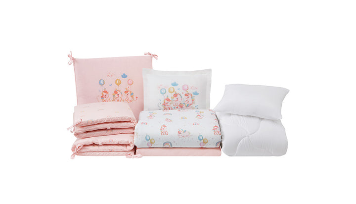 Set přikrývky a polštáře do dětské postýlky Unicorn, povlečení, prostěradla a povlaků na polštář