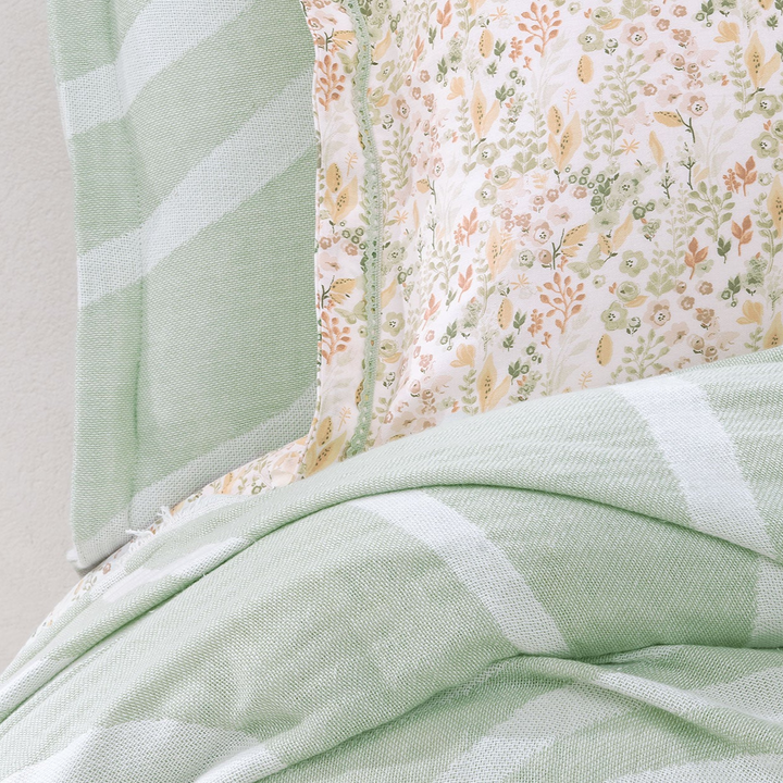 Cotton Bedspread Set Lenzy, with Duvet Cover, Bed Sheet and Pillowcases, green, 230x240 cm
