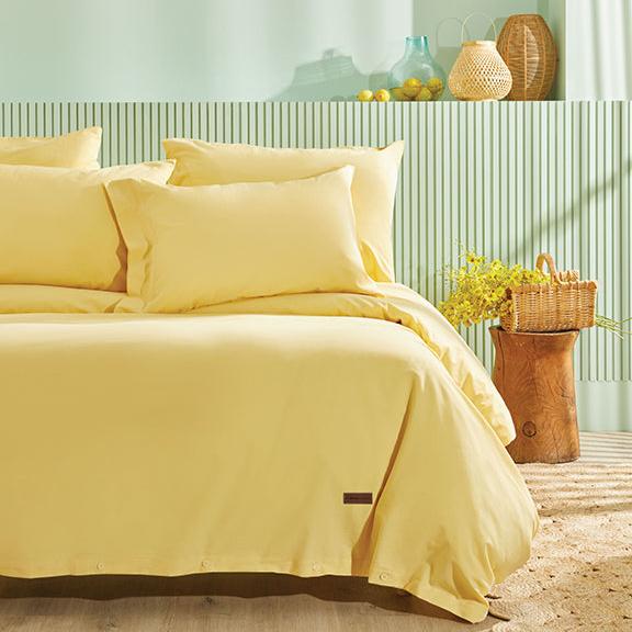 Povlečení Plain Set, s prostěradlem, na dvoulůžko, z bavlny Renforcé, žluté, 200x220 cm