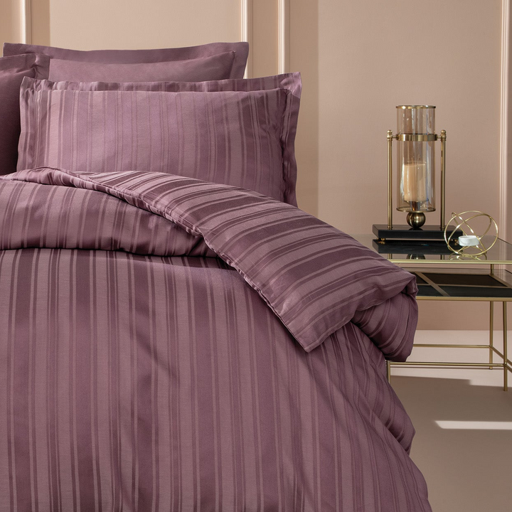 Shelly Jacquard Duvet Cover Set, with Bed Sheet, Bamboo Sateen, Purple, 240x220 cm