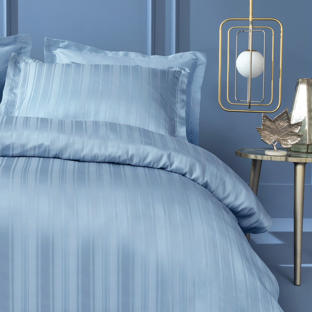Shelly Jacquard Duvet Cover Set, with Bed Sheet, Bamboo Sateen, Blue, 240x220 cm