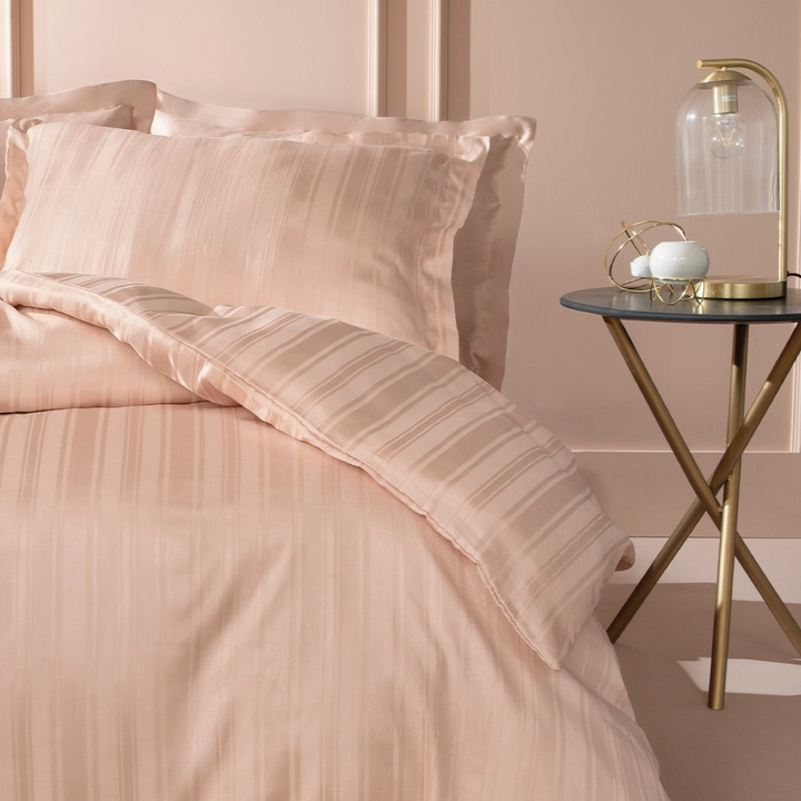Shelly Jacquard Duvet Cover Set, with Bed Sheet, Bamboo Sateen, Pink, 240x220 cm