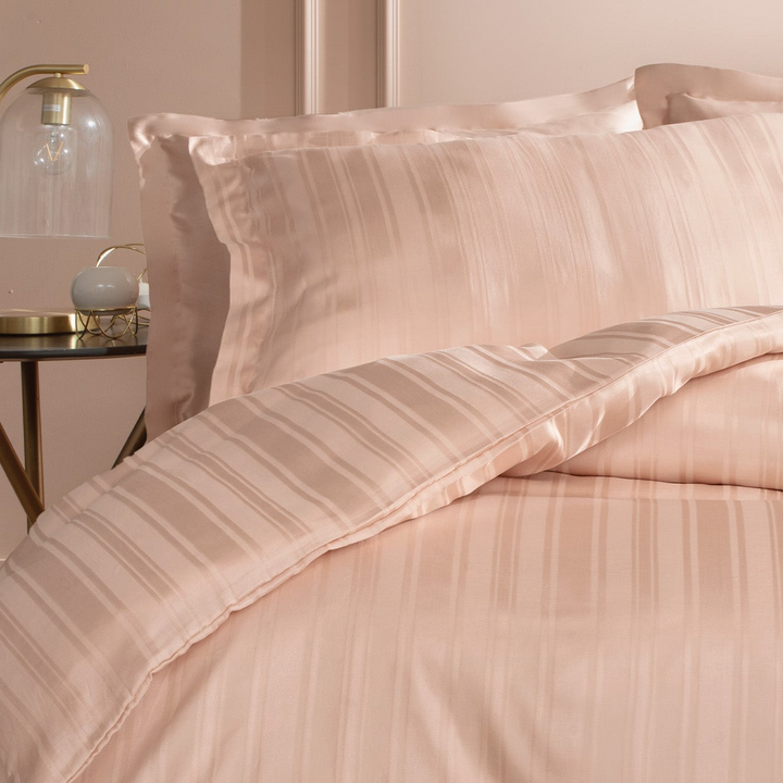 Shelly Jacquard Duvet Cover Set, with Bed Sheet, Bamboo Sateen, Pink, 240x220 cm