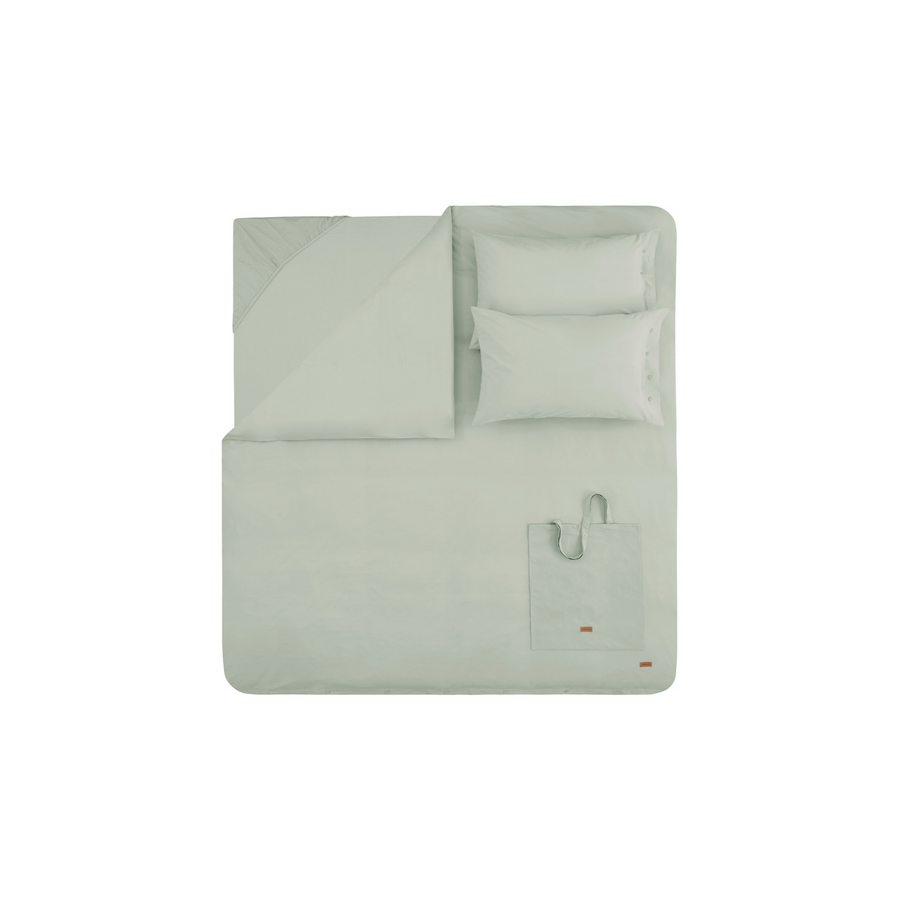 Povlečení Plain Set, s prostěradlem, na dvoulůžko/prodloužené, z bavlny Renforcé, světle zelené, 240x220 cm