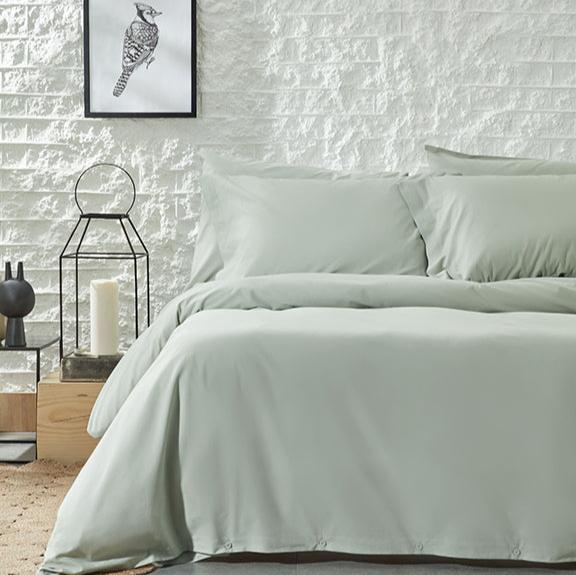 Povlečení Plain Set, s prostěradlem, na jednolůžko, z bavlny Renforcé, světle zelené, 160x220 cm