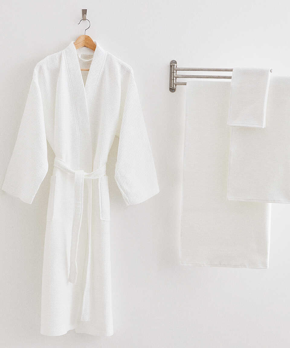 Sultan Collection Waffle Kimono Bathrobe, 100% Turkish Cotton, size L/XL