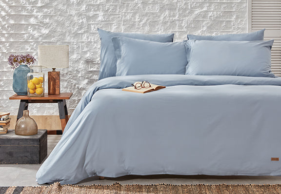 Renforcé Cotton Duvet Cover Plain, 100% Cotton, light blue, 200x200 cm