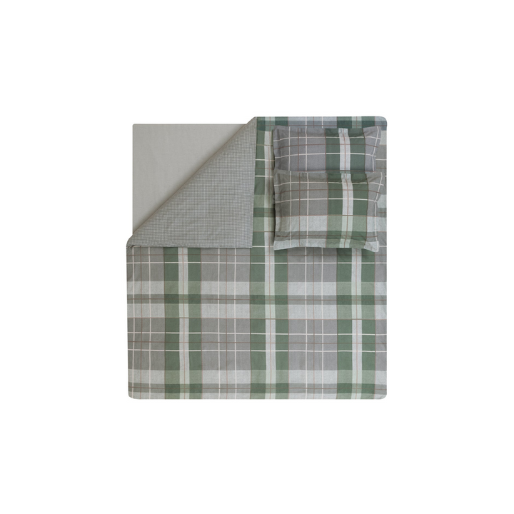 Cotton Duvet Cover Set Tancy, with Bed Sheet, green/grey, 200x220 cm