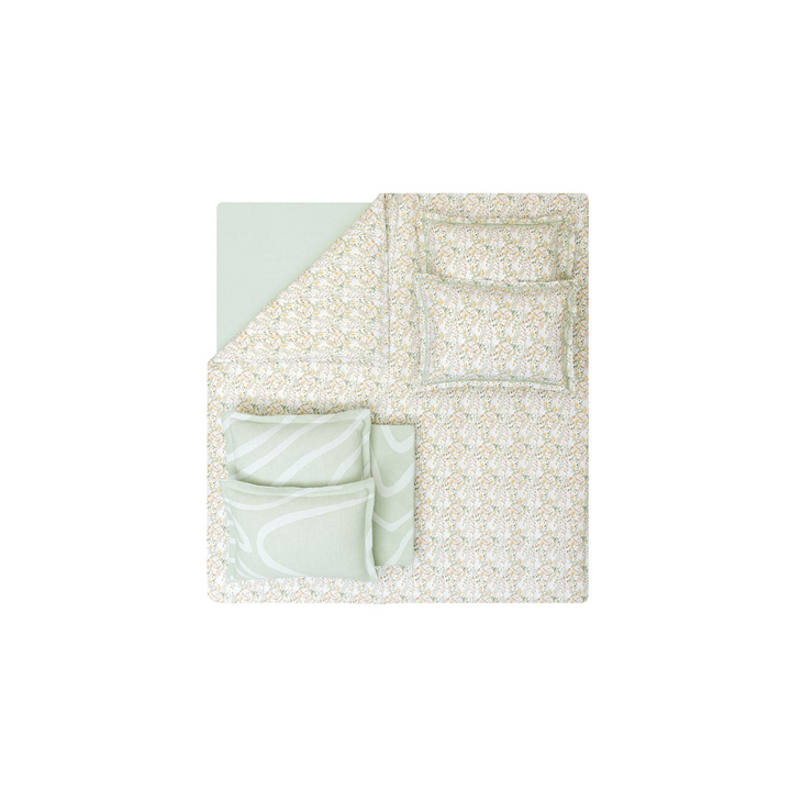 Cotton Bedspread Set Lenzy, with Duvet Cover, Bed Sheet and Pillowcases, green, 230x240 cm