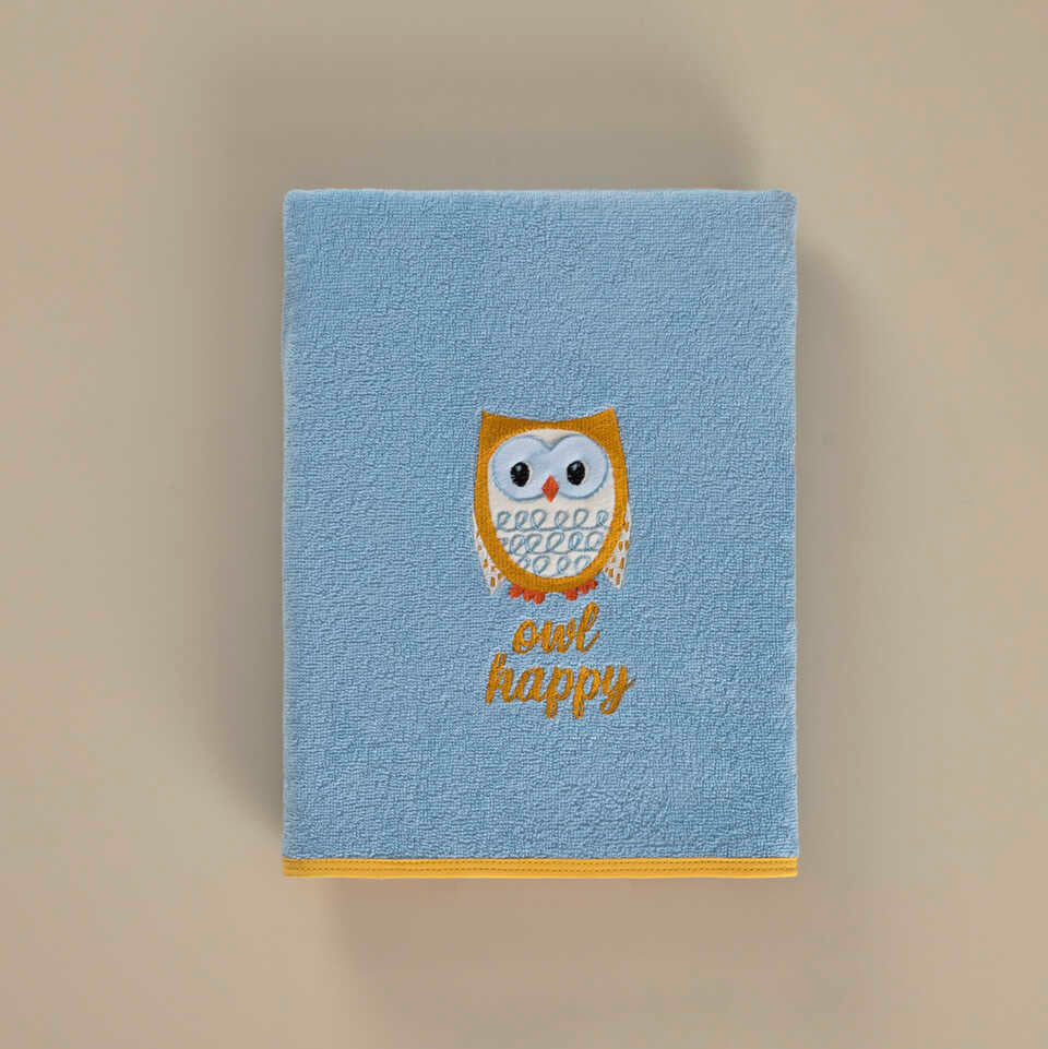 Dětský osuška Owl, z Bio bavlny, modré, 70x130 cm