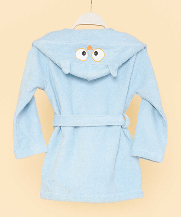 Organic Kids Bathrobe Owl, 100% Organic Cotton, blue, age 6-8