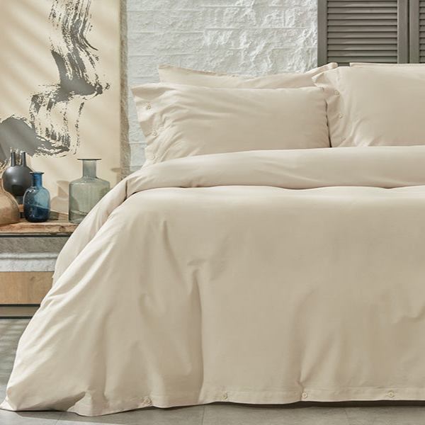 Duvet Cover Set Plain, 100% Renforcé Cotton, Beige, 200x220 cm