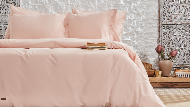 Povlečení Plain Set, s prostěradlem, na dvoulůžko/prodloužené, z bavlny Renforcé, růžové, 240x220 cm
