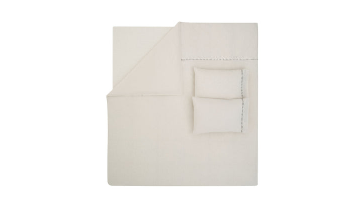 Povlečení King, s prostěradlem, na dvoulůžko, s příměsí lnu, bílé/hnědé, 200x220 cm
