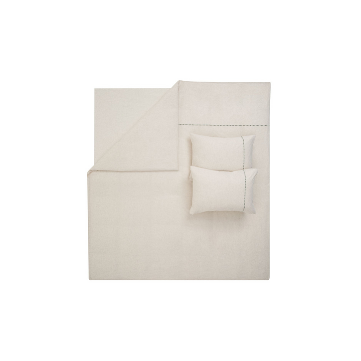 Povlečení King, s prostěradlem, na dvoulůžko, s příměsí lnu, bílé/khaki, 200x220 cm