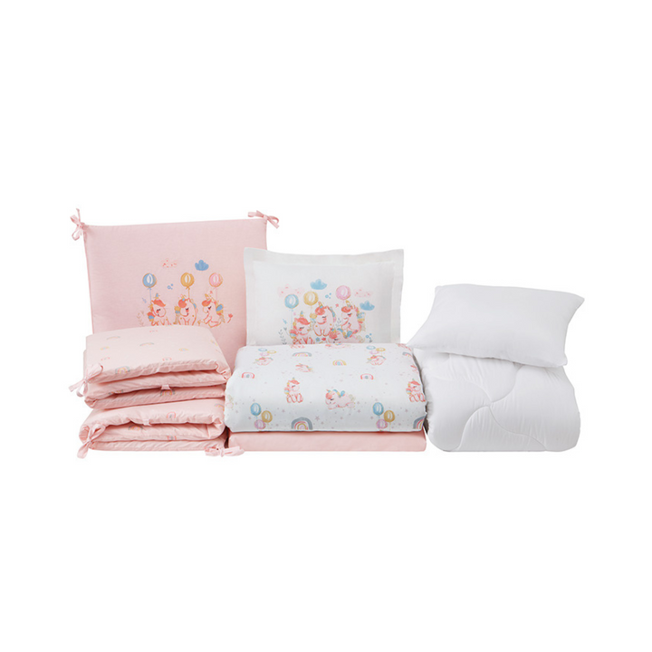 Set přikrývky a polštáře do dětské postýlky Unicorn, povlečení, prostěradla a povlaků na polštář
