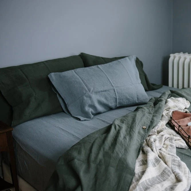 Blue Fog Linen Fitted Sheet, 90x200 cm, Linen Tales