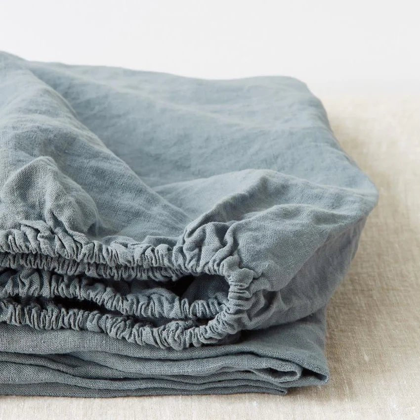 Blue Fog Linen Fitted Sheet, 90x200 cm, Linen Tales