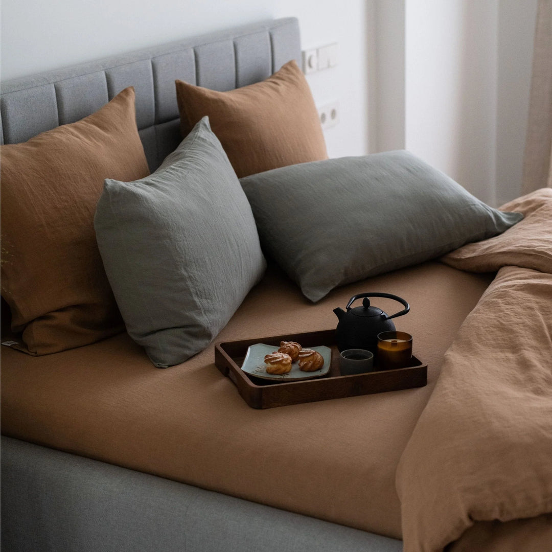 Camel Linen Fitted Sheet, 200x200 cm, Linen Tales