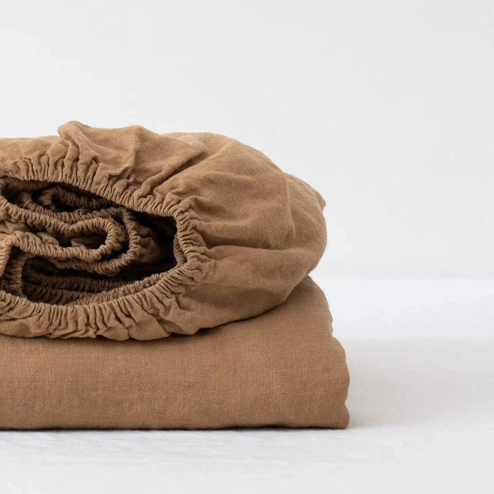 Camel Linen Fitted Sheet, 200x200 cm, Linen Tales