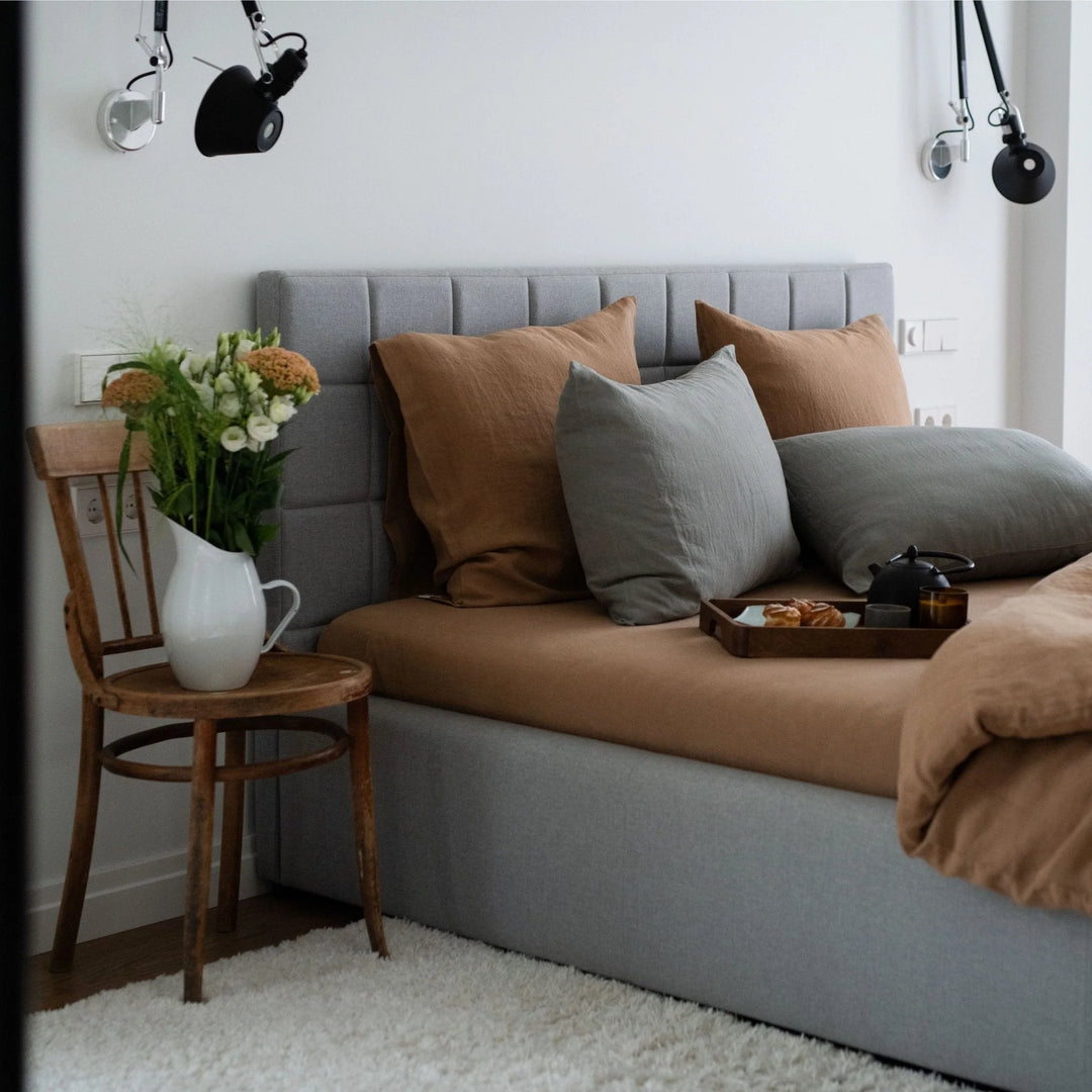 Camel Linen Fitted Sheet, 200x200 cm, Linen Tales