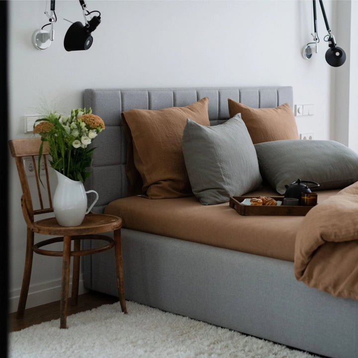 Camel Linen Fitted Sheet, 200x200 cm, Linen Tales