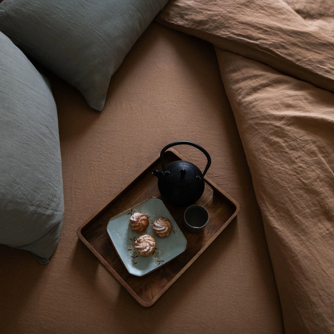 Camel Linen Fitted Sheet, 200x200 cm, Linen Tales