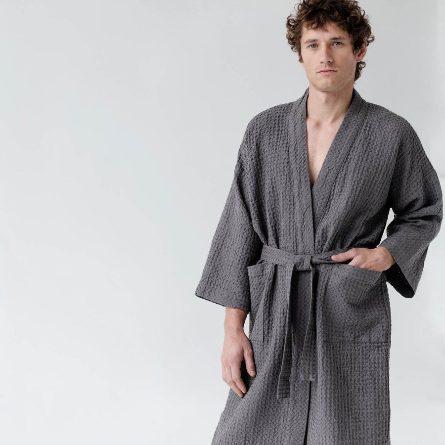 Župan Dark Grey, Velikost S/M, s příměsí lnu, tmavě šedý